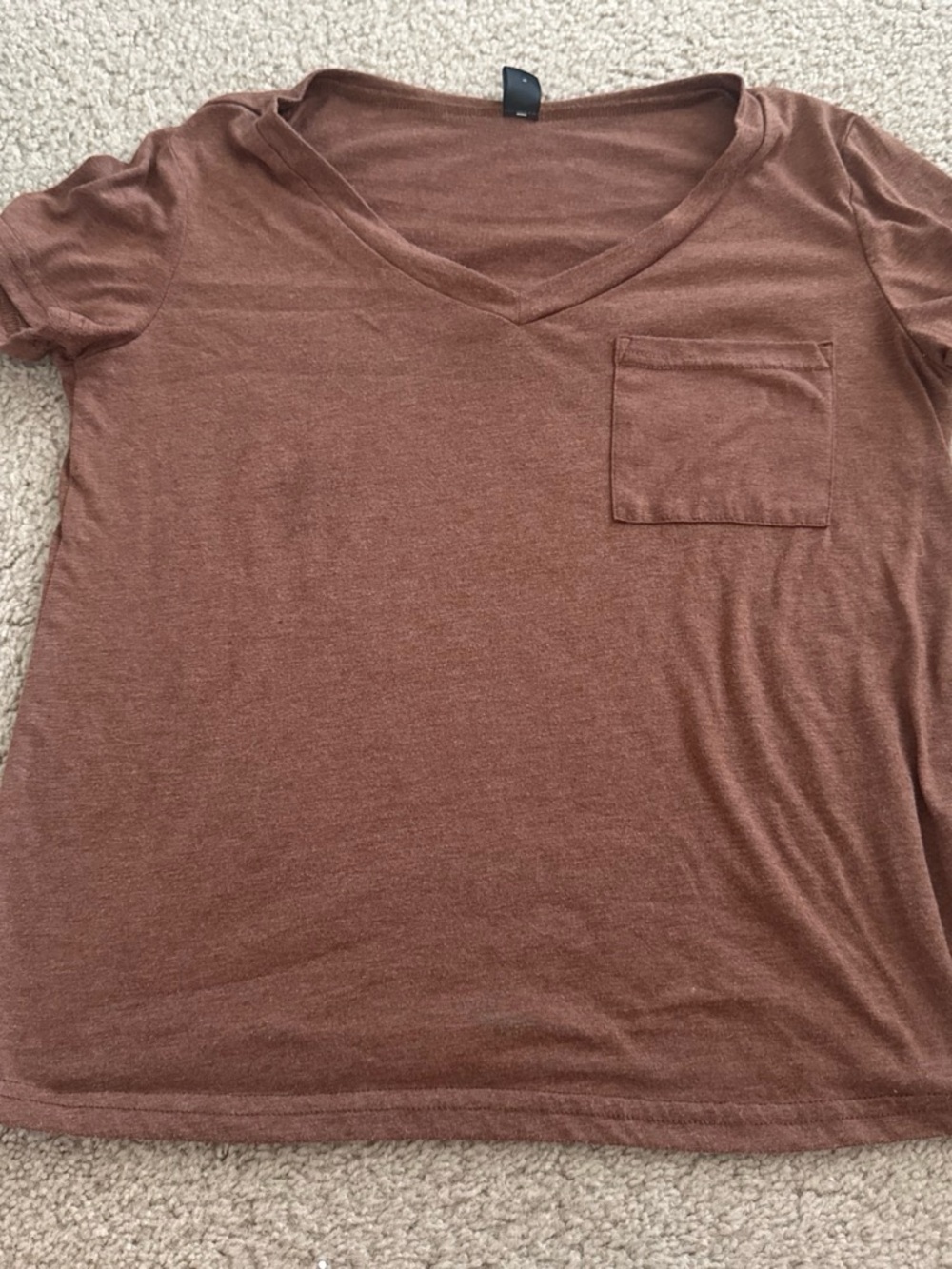 SHEIN Rust Brown V-Neck Pocket Short Sleeve Tee